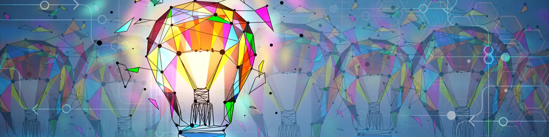 colourful creative polygonal light bulb being created by elements coming together colourful creative polygonal light bulb being created by elements coming together