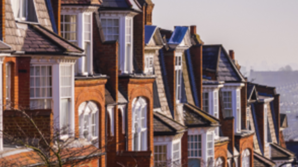 red brick houses, a distant skyline red brick houses, a distant skyline